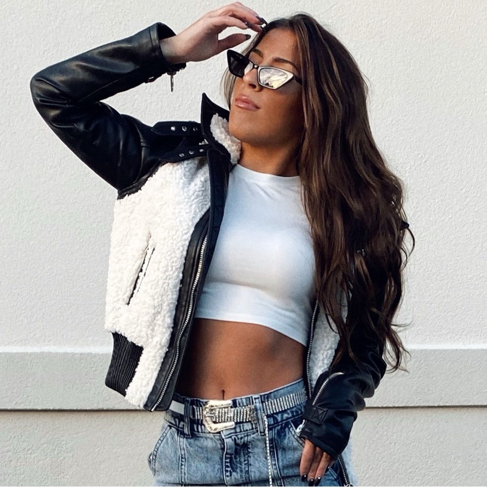REVOLVE Leather Jacket | BLANK NYC Sherpa Leather Bomber Jacket